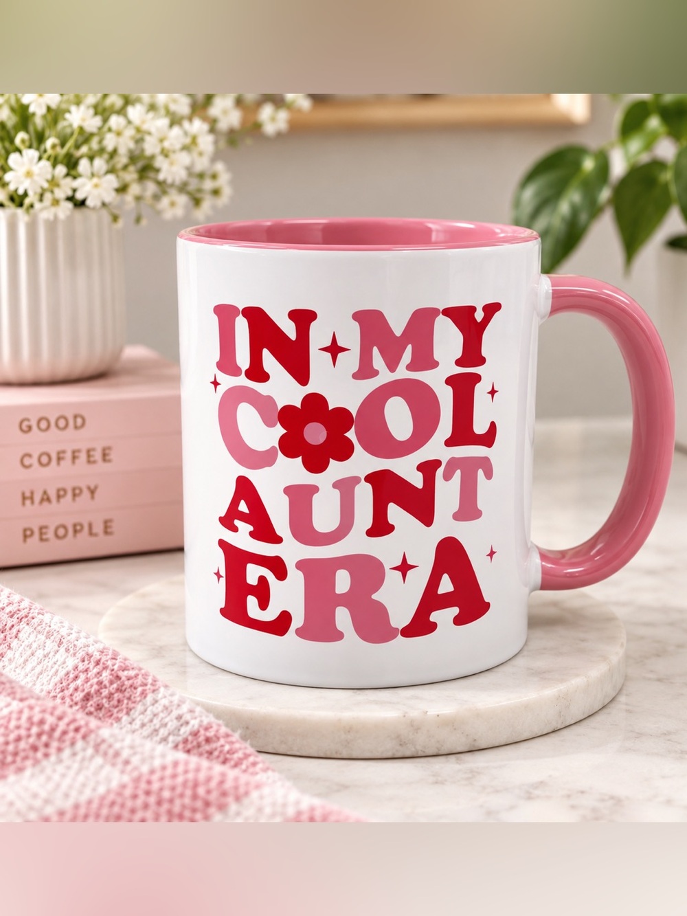 In My Cool Aunt Era Ceramic Coffee Mug Retro Groovy Floral